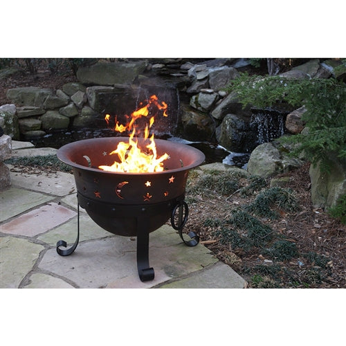 Heavy Duty Cast Iron Outdoor Patio Fire Pit Cauldron with Cover - Moon Stars Sky