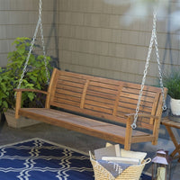 Outdoor 5-Ft Slatted Porch Swing in Natural Acacia Wood with Hanging Chain