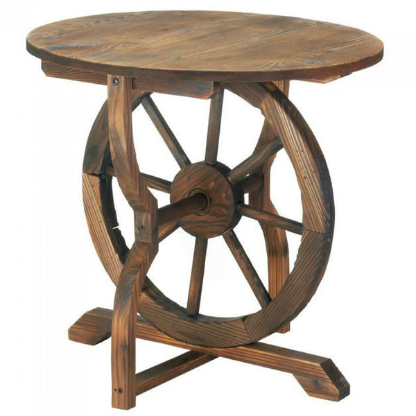 Wood Wagon Wheel End Table