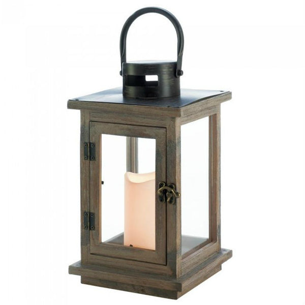 Rustic Wood Candle Lantern with LED Candle